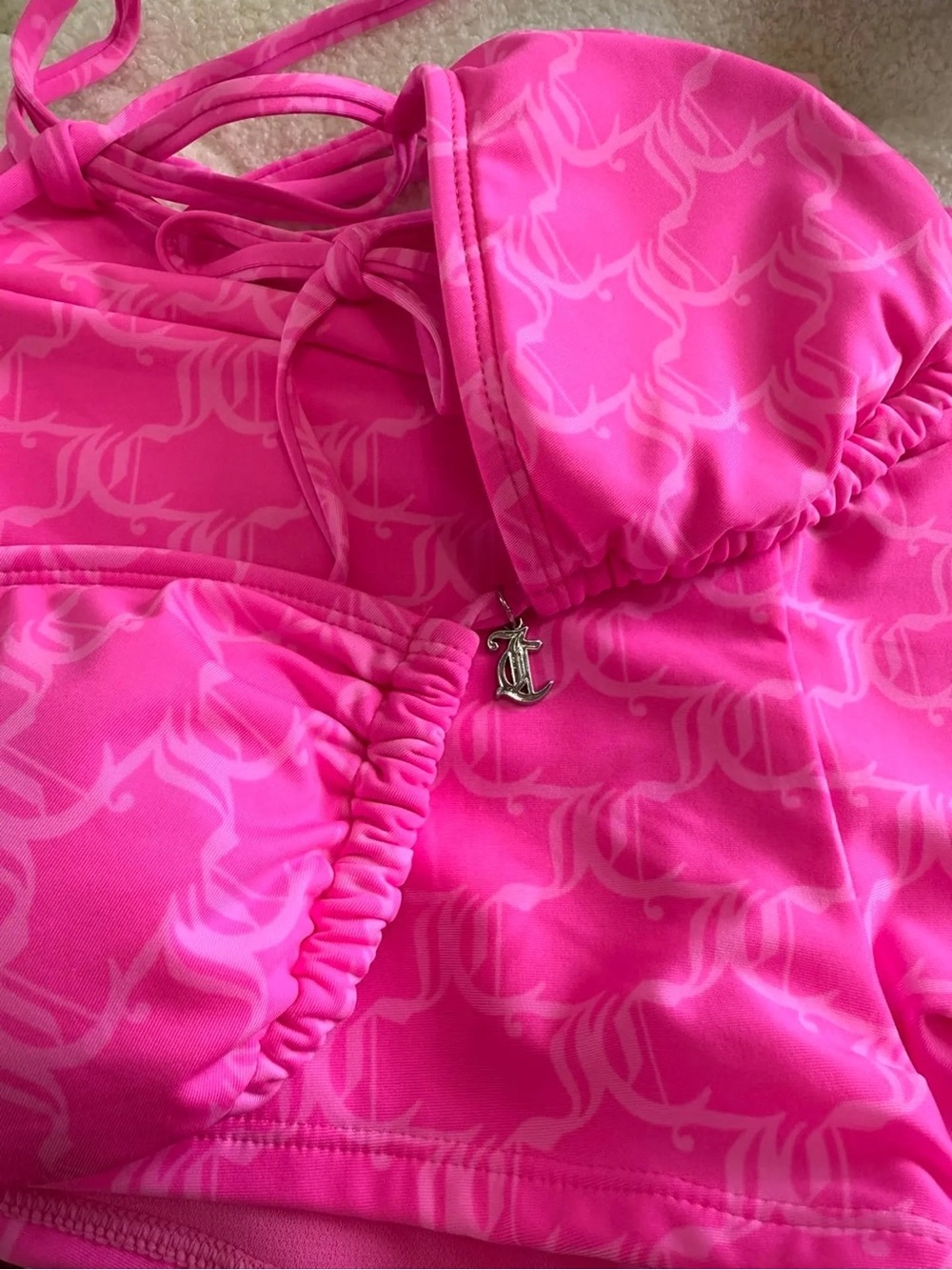 Juicy Couture Hot Pink Rhinestone Logo Bikini Set with Shorts - Picture 5 of 5